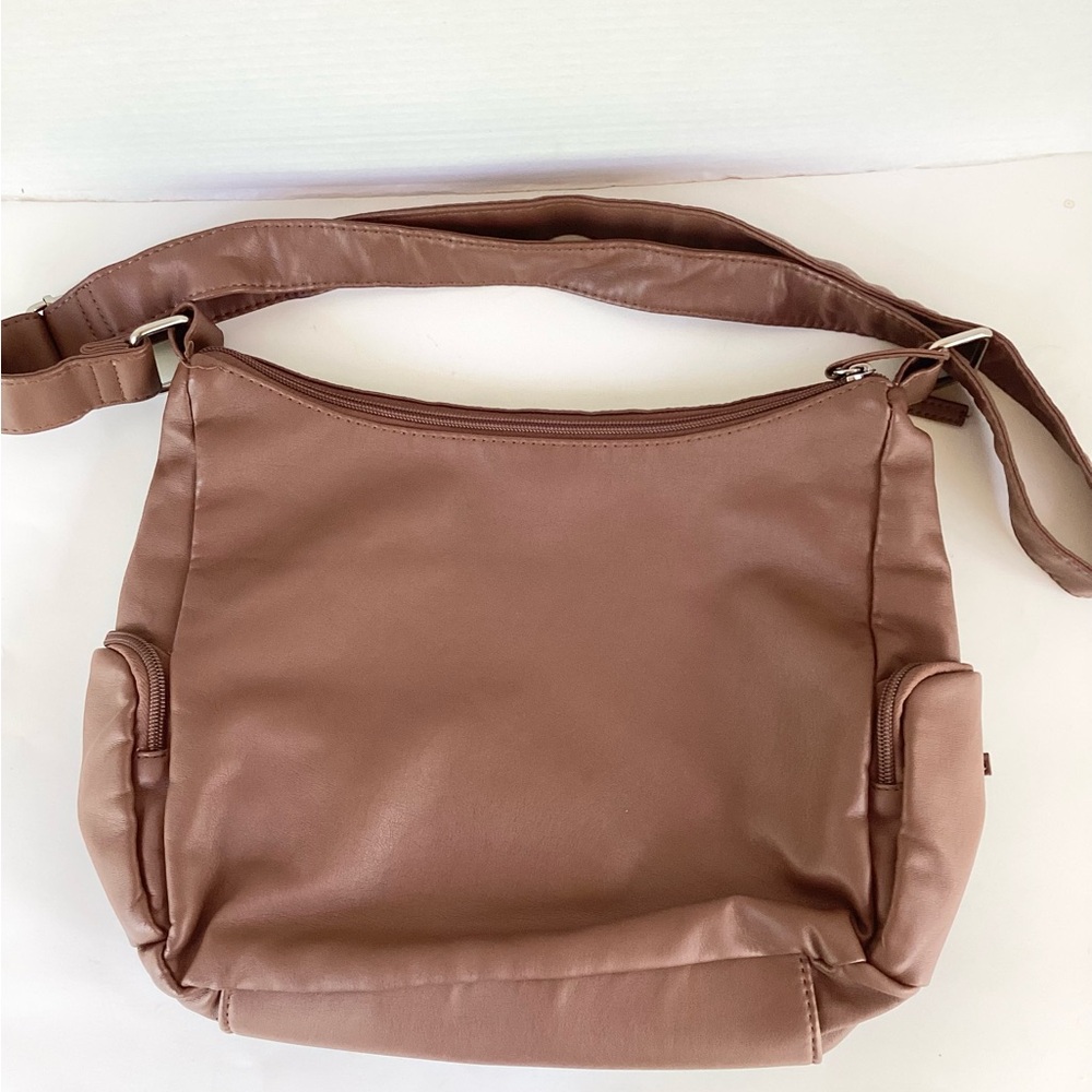 Bueno Bag Purse Brown Shoulder Adjustable Strap Zippers Pockets Leather - Picture 7 of 16